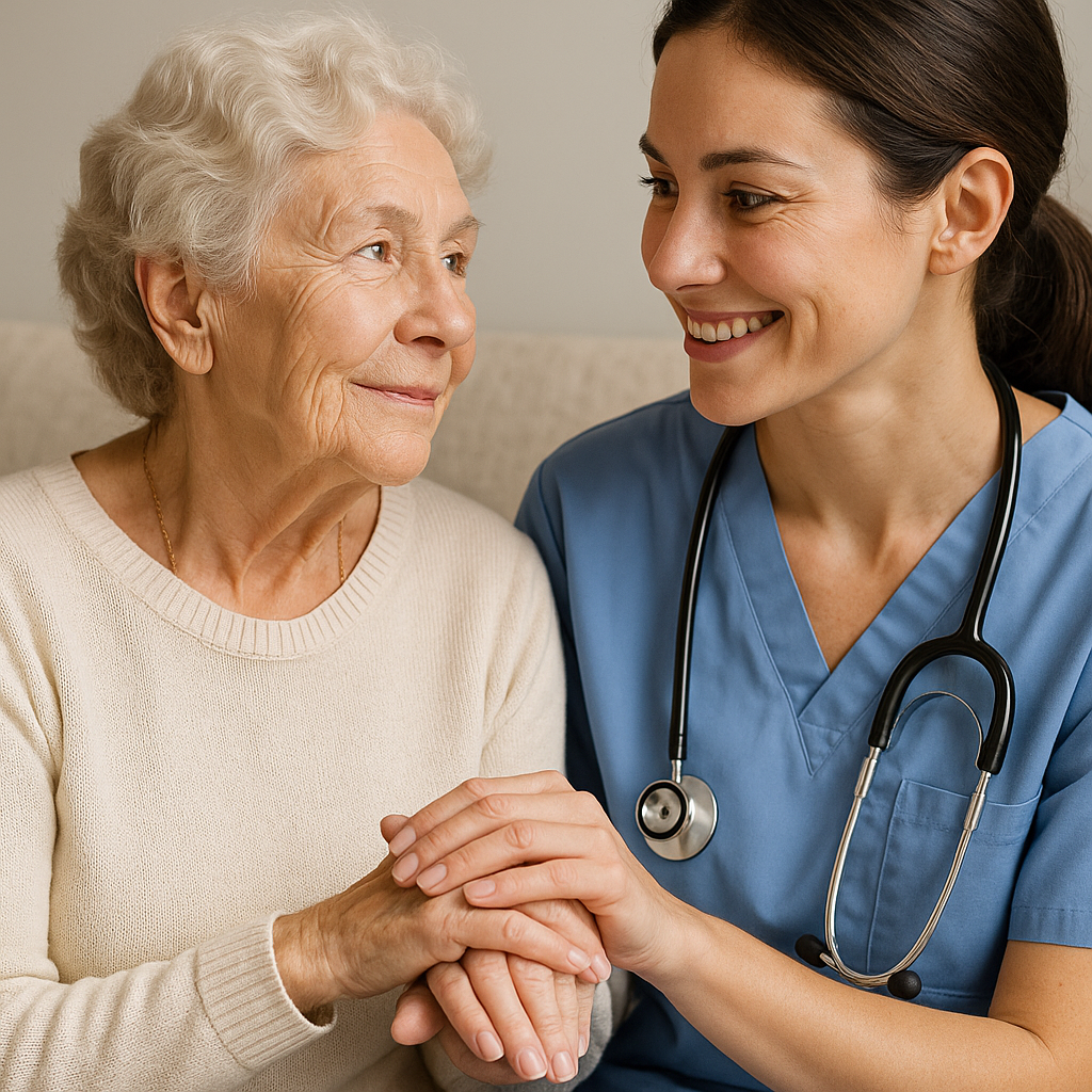 Caregiver helping senior with compassionate care